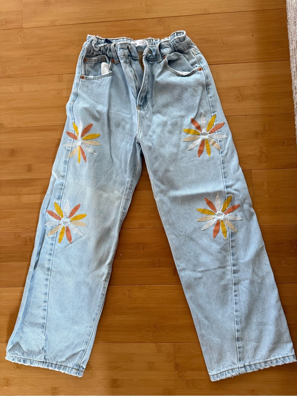 Zara girls embroidered loose fit jeans sz 11/12